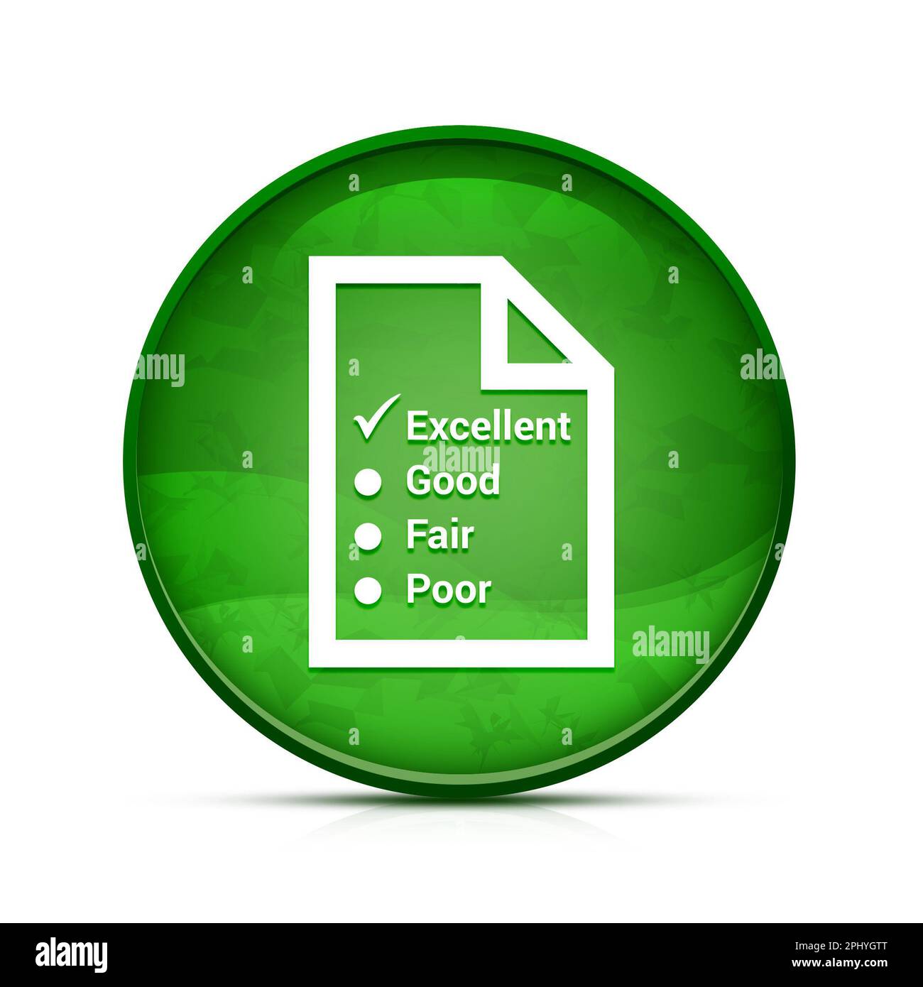 Icona sondaggio (icona del questionario) sul pulsante rotondo verde di classe splash Foto Stock