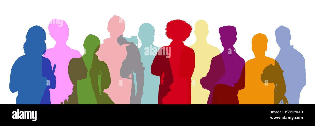Gruppi diversi di persone provenienti da diverse professioni come colorate silhouette della parte superiore del corpo Foto Stock