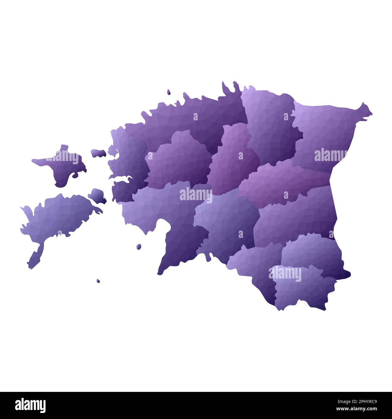 Mappa dell'Estonia. Profilo del paese in stile geometrico. Immagine vettoriale viola fantasiosa. Illustrazione Vettoriale