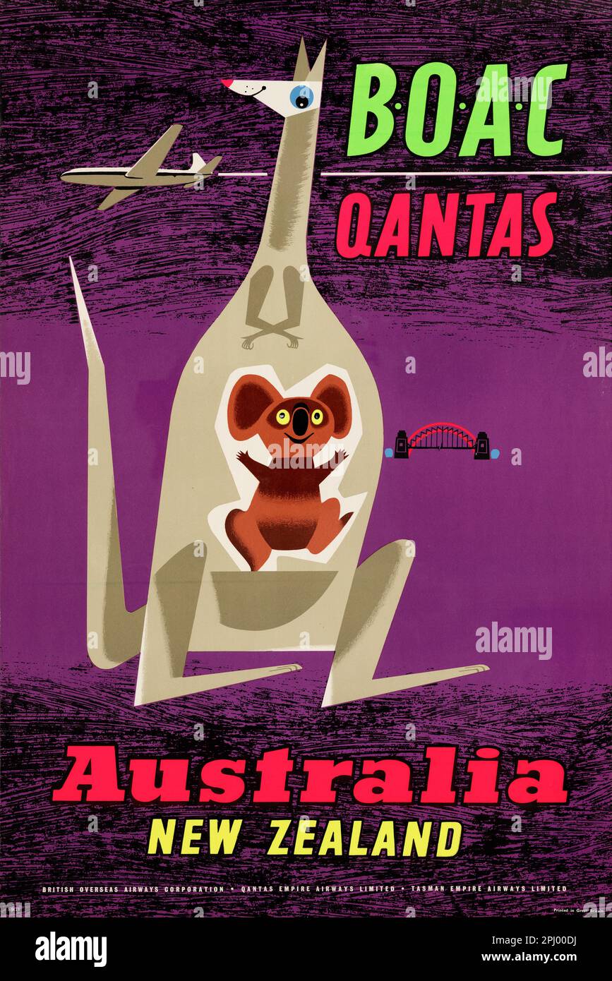 Qantas BOAC. Australia, Nuova Zelanda di Maurice Laban (1912-1970). Poster pubblicato nel 1957 in Australia. Foto Stock