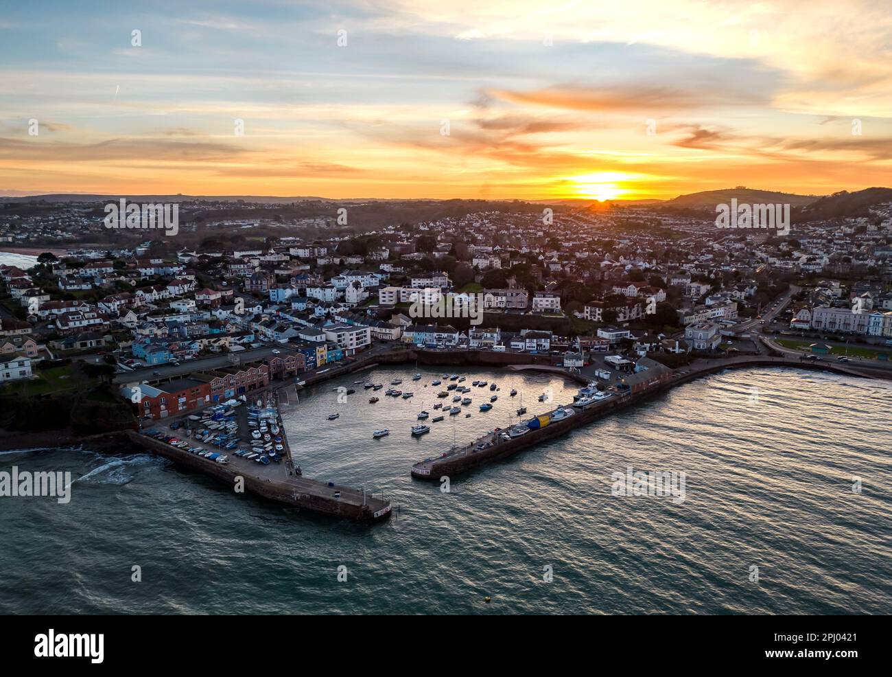 Porto di Paignton al tramonto Foto Stock