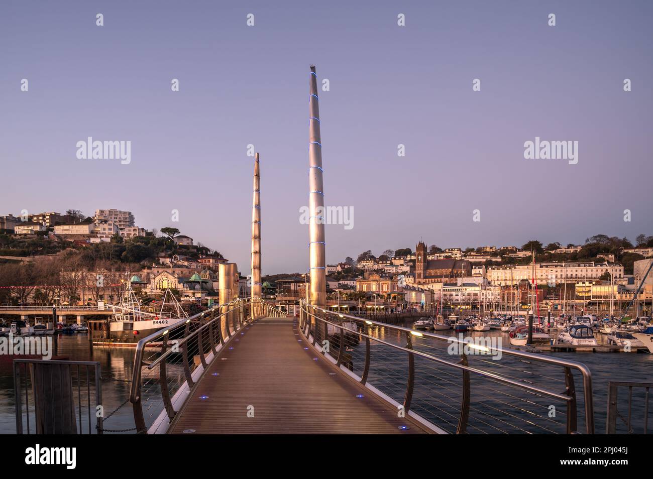 Torquay Harbour Bridge al crepuscolo Foto Stock