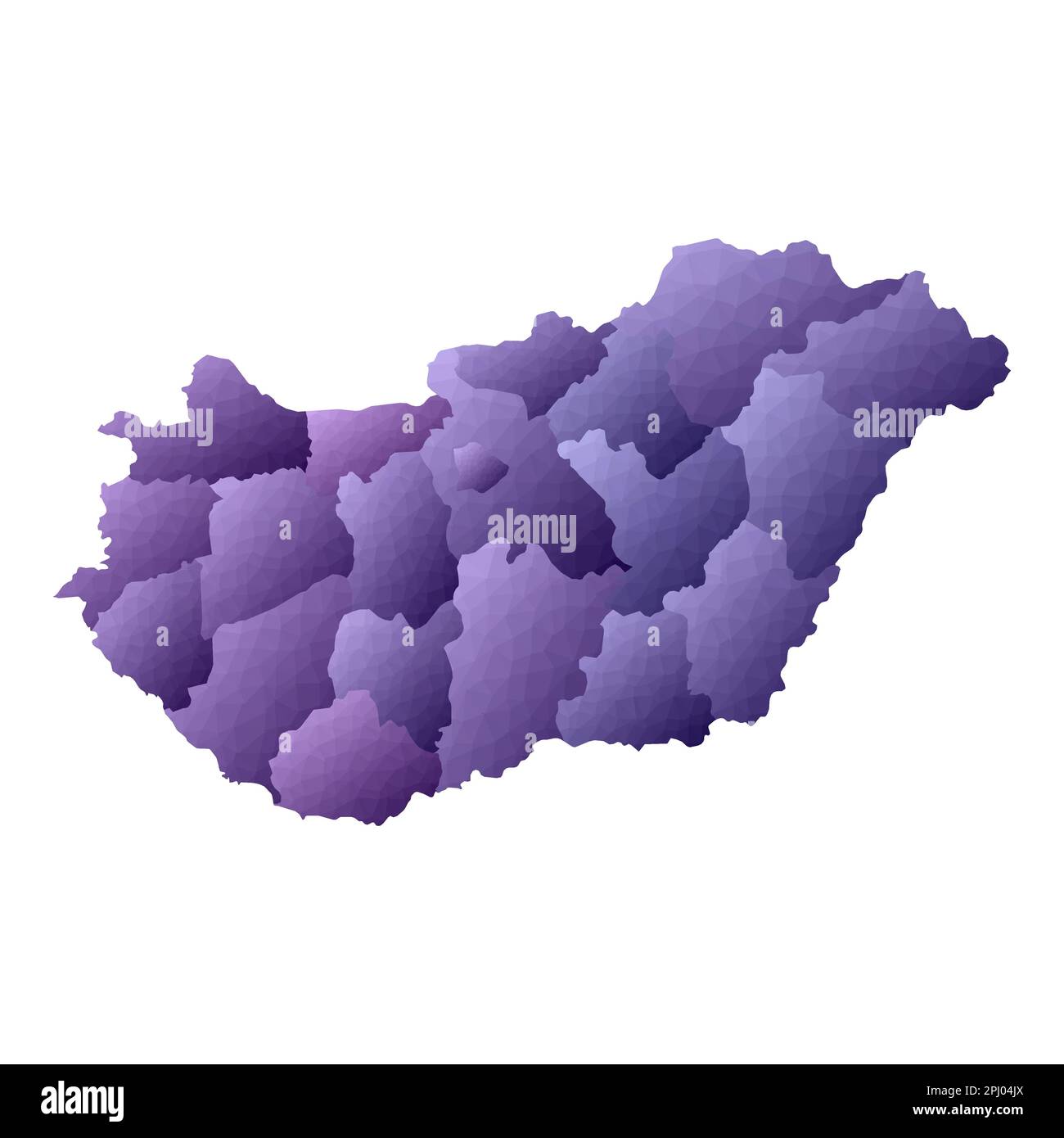Mappa dell'Ungheria. Profilo del paese in stile geometrico. Illustrazione vettoriale viola. Illustrazione Vettoriale