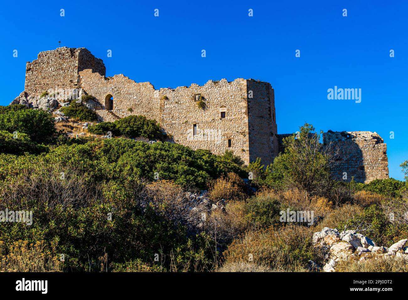 Castello di San Giovanni, rovine del castello di Kastellos dal 1472, Kritinia, Rodi, Grecia Foto Stock