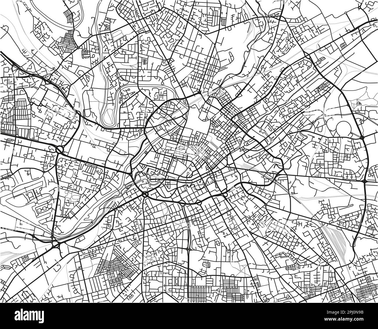 Mappa vettoriale in bianco e nero della città di Manchester con strati separati ben organizzati. Illustrazione Vettoriale