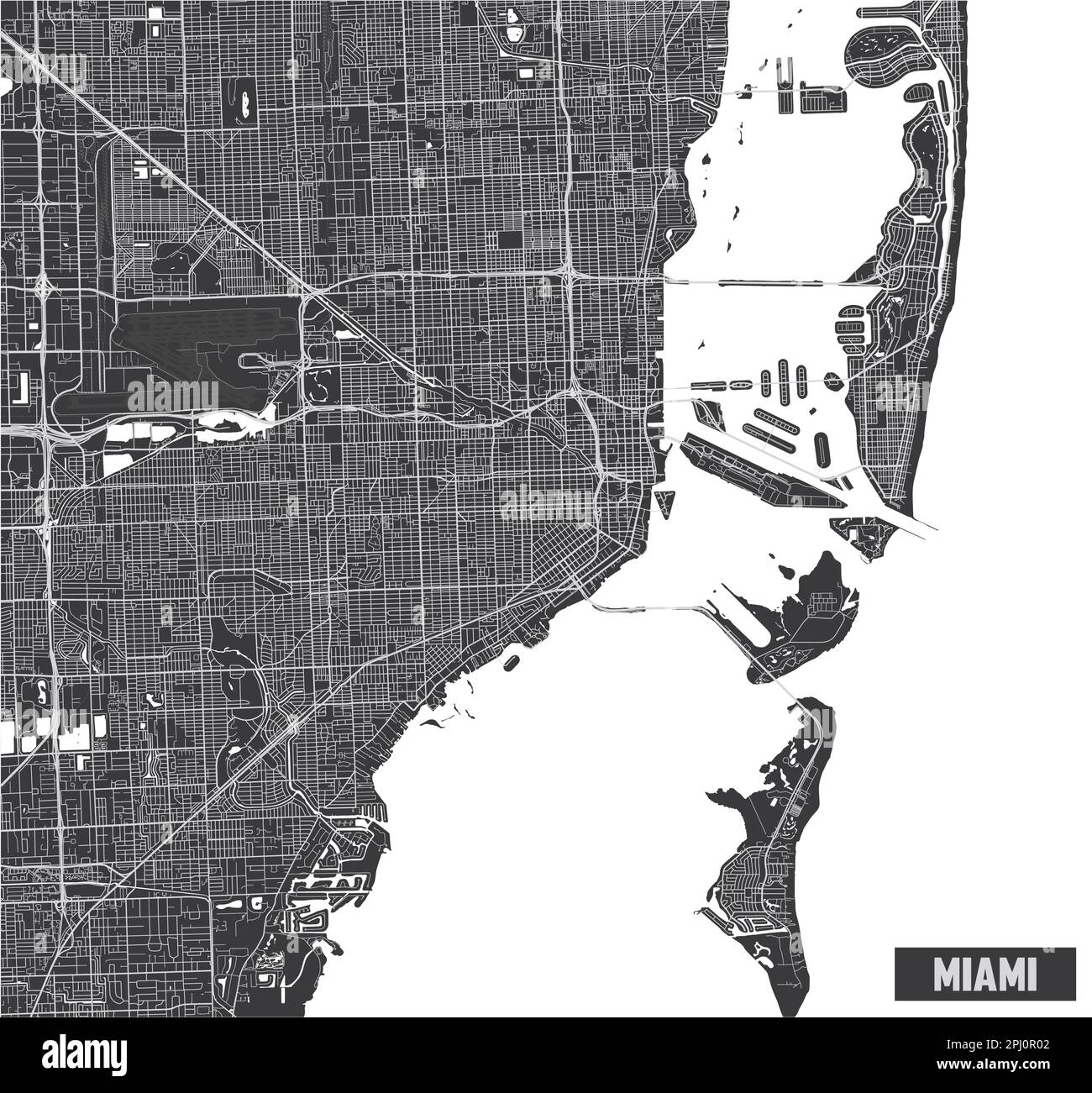 Design minimalistico delle mappe della città di Miami. Illustrazione Vettoriale