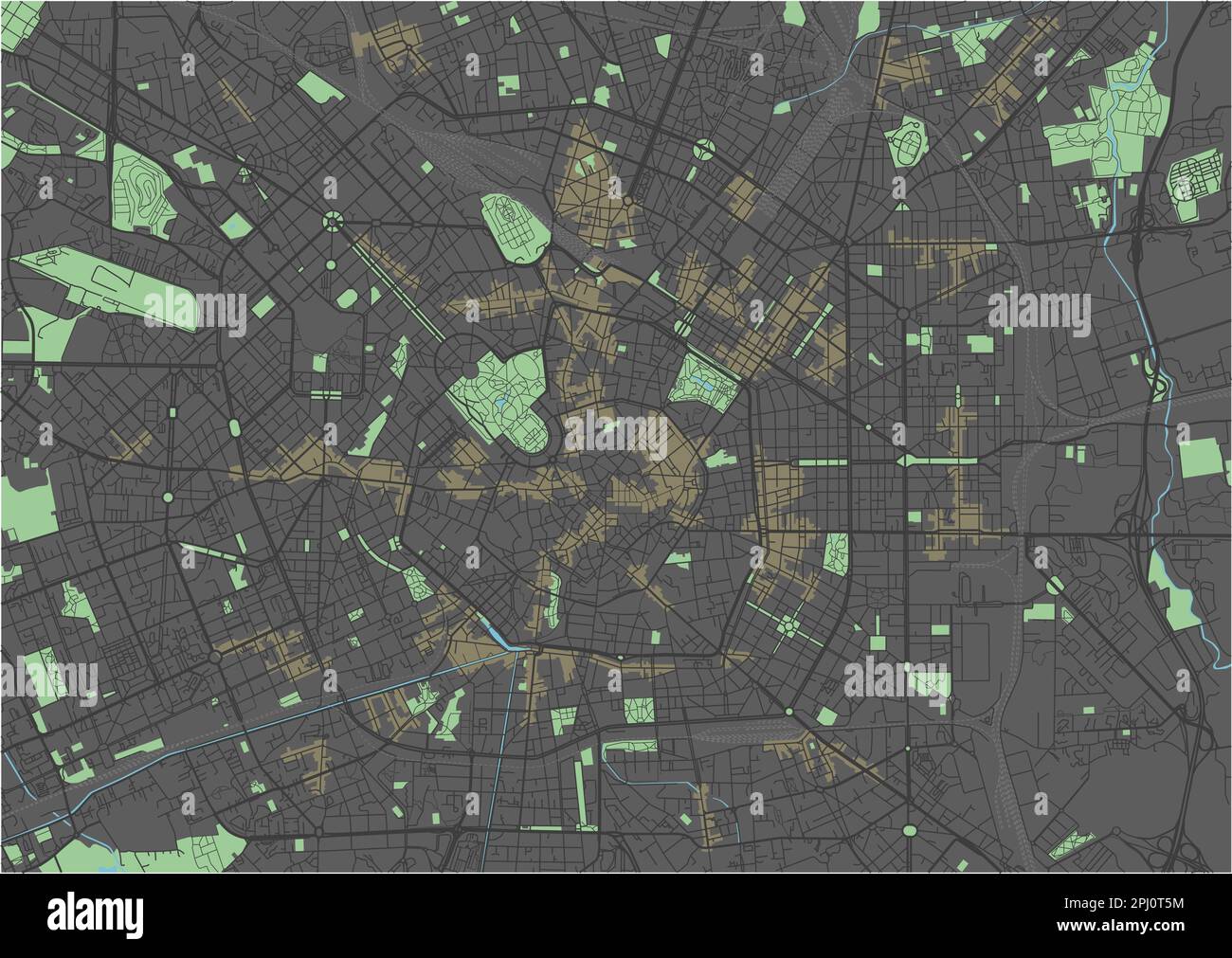 Mappa vettoriale di Milano con colori scuri. Illustrazione Vettoriale