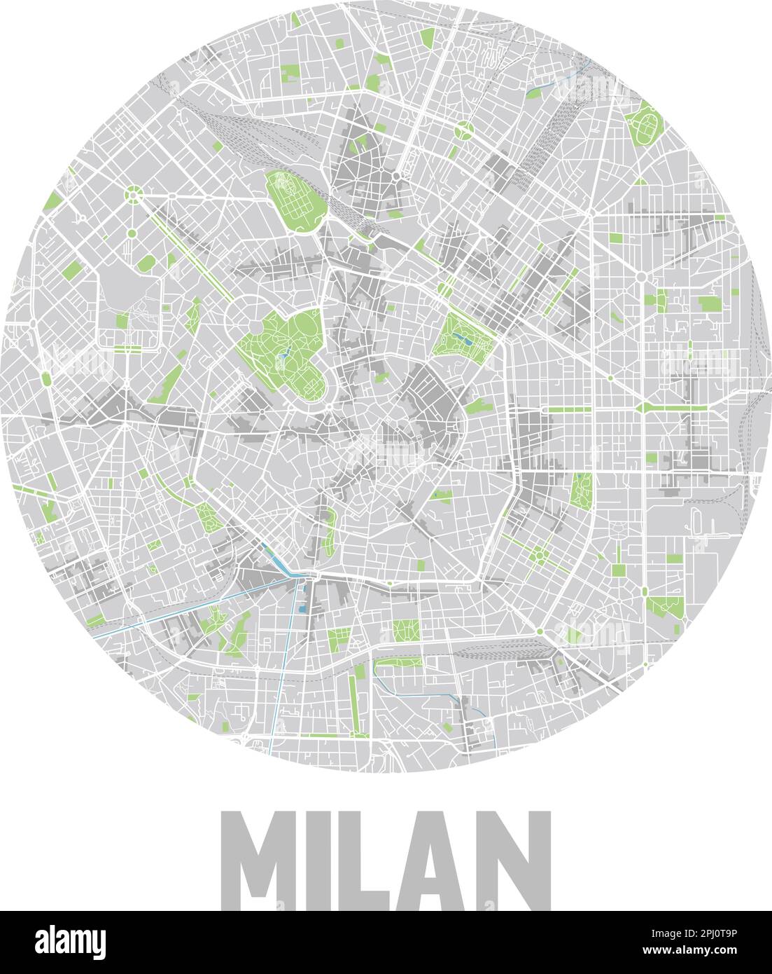 Icona minimalistica della mappa della città di Milano. Illustrazione Vettoriale