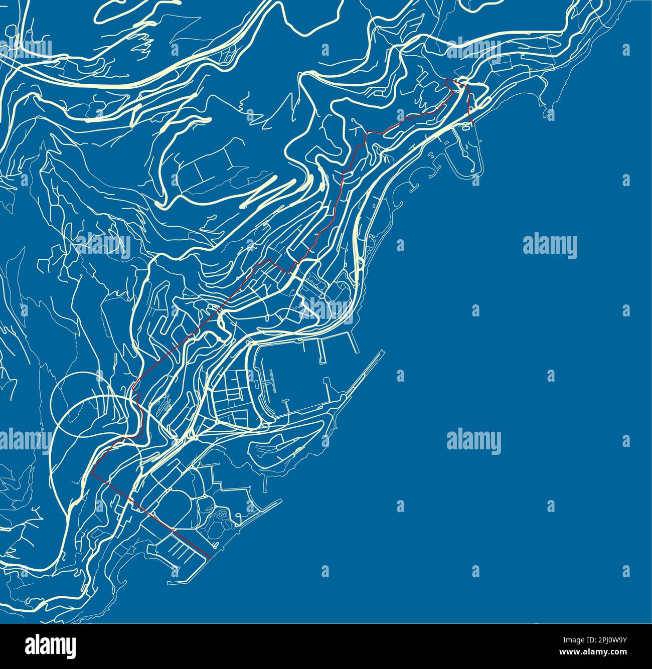 Mappa vettoriale blu e bianco della città di Monaco con livelli separati ben organizzati. Illustrazione Vettoriale