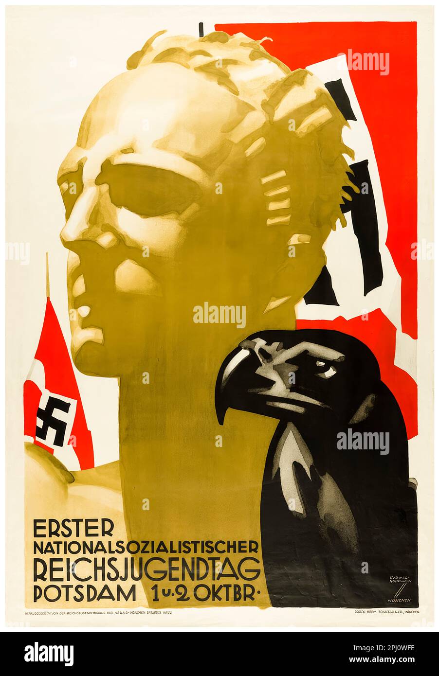 Prima Giornata Nazionale Socialista della Gioventù Reich (Hitler Youth), Potsdam, ottobre 1932, poster dell'evento nazista di Ludwig Hohlwein, 1932 Foto Stock