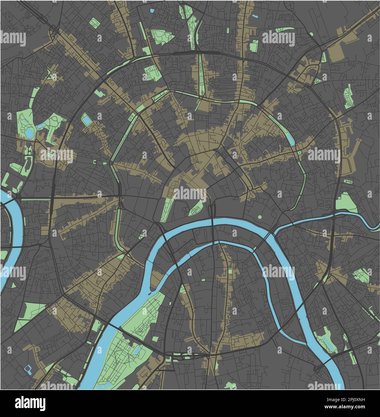 Mappa vettoriale di Mosca con colori scuri. Illustrazione Vettoriale
