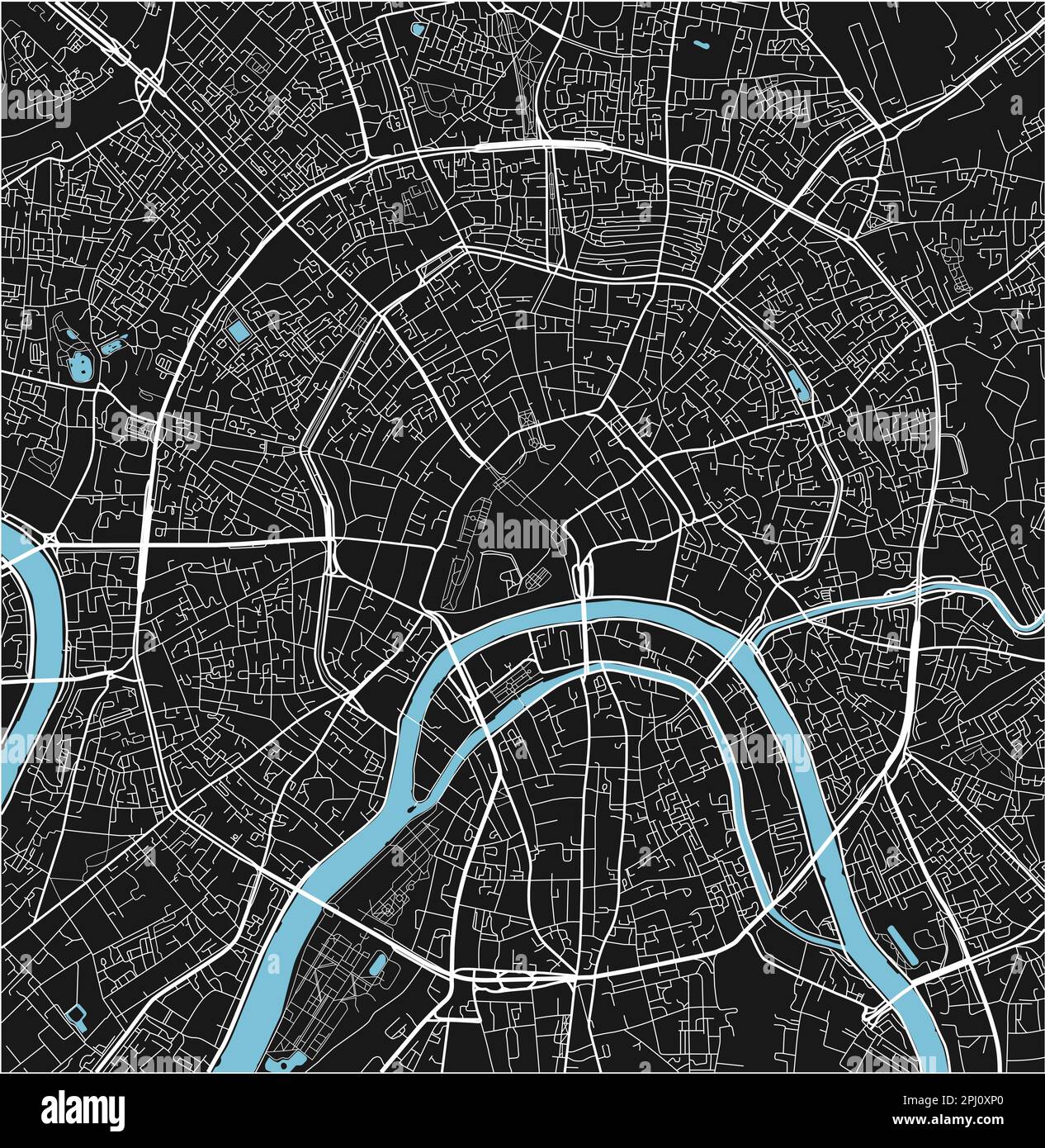 Mappa vettoriale in bianco e nero della città di Mosca con livelli separati ben organizzati. Illustrazione Vettoriale