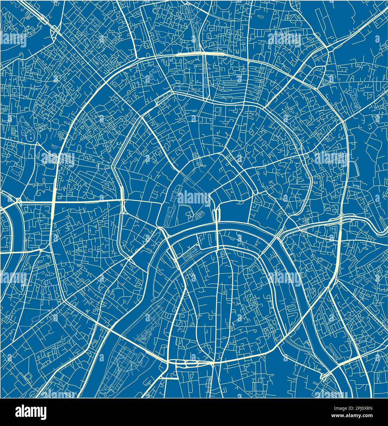 Mappa vettoriale blu e bianco della città di Mosca con livelli separati ben organizzati. Illustrazione Vettoriale