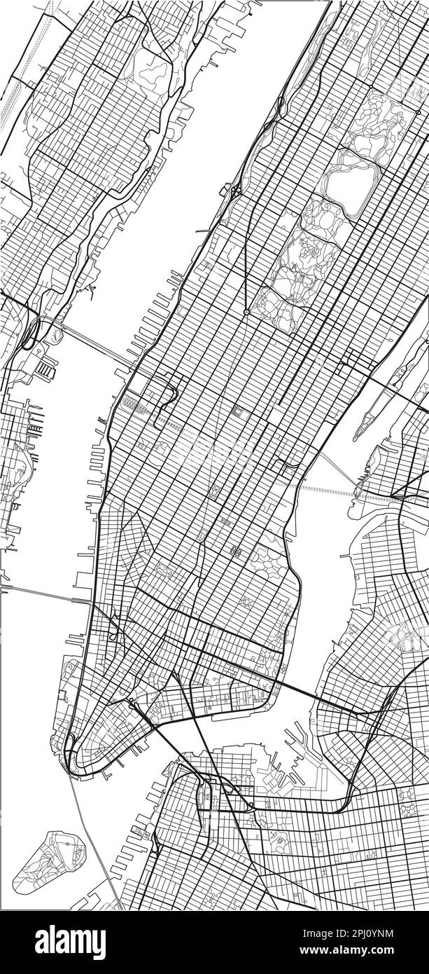Mappa vettoriale in bianco e nero della città di New York con livelli separati ben organizzati. Illustrazione Vettoriale