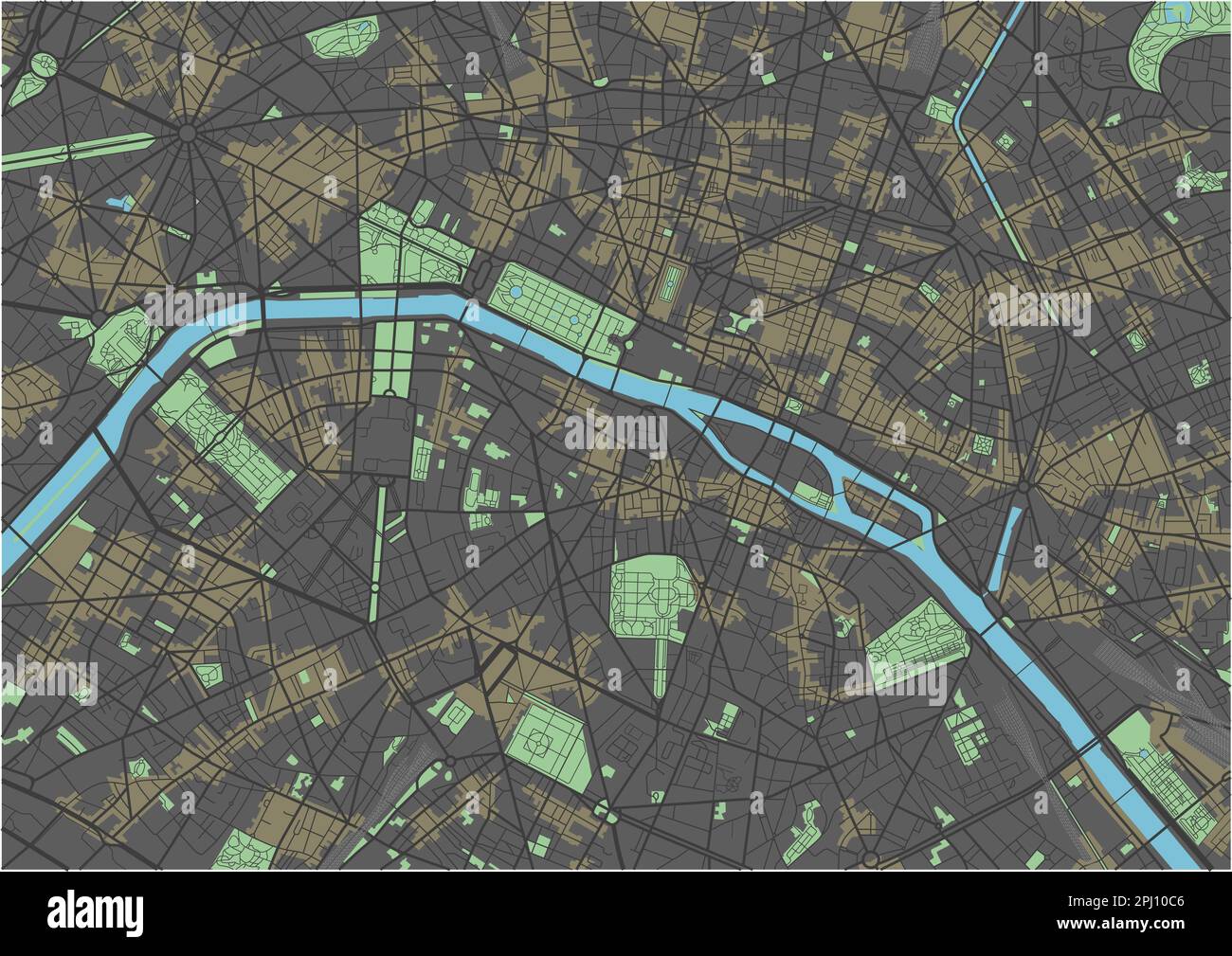 Mappa vettoriale di Parigi con colori scuri. Illustrazione Vettoriale