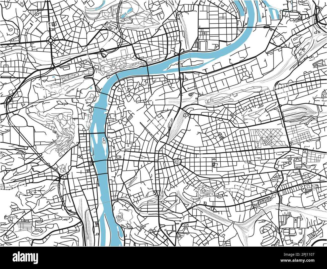 Mappa vettoriale in bianco e nero di Praga con strati separati ben organizzati. Illustrazione Vettoriale