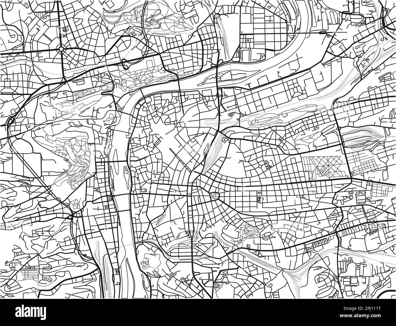 Mappa vettoriale in bianco e nero di Praga con strati separati ben organizzati. Illustrazione Vettoriale