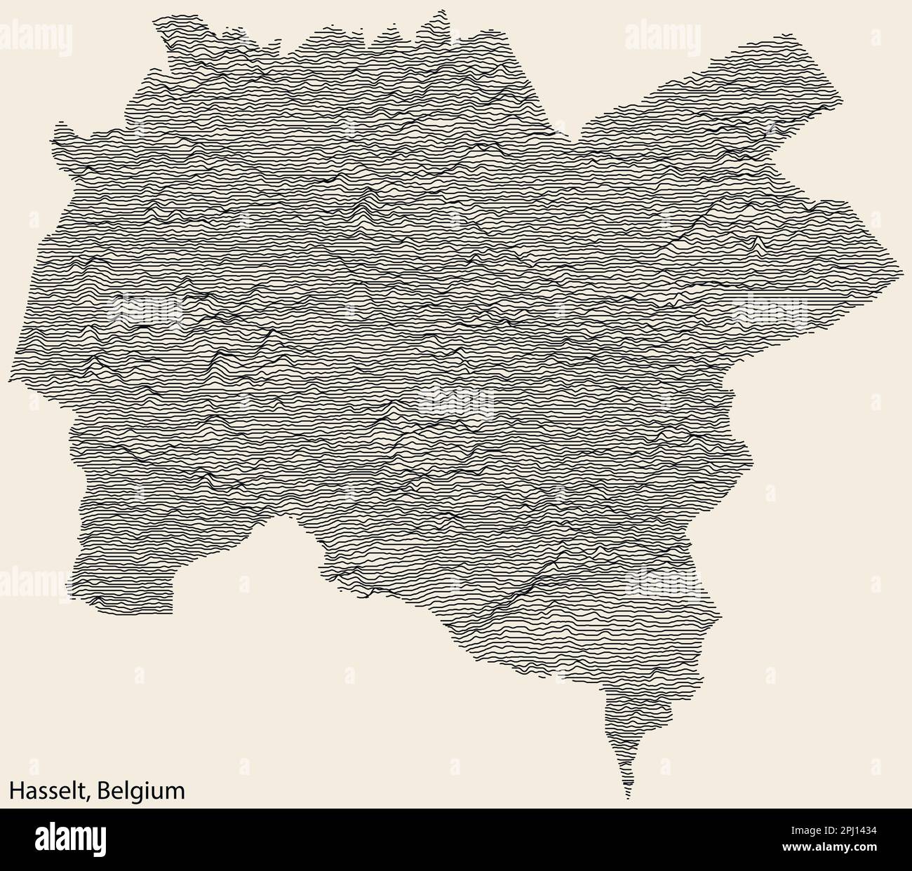 Mappa topografica in rilievo della città di HASSELT, BELGIO, con linee di contorno continue e etichetta con il nome su sfondo vintage Illustrazione Vettoriale