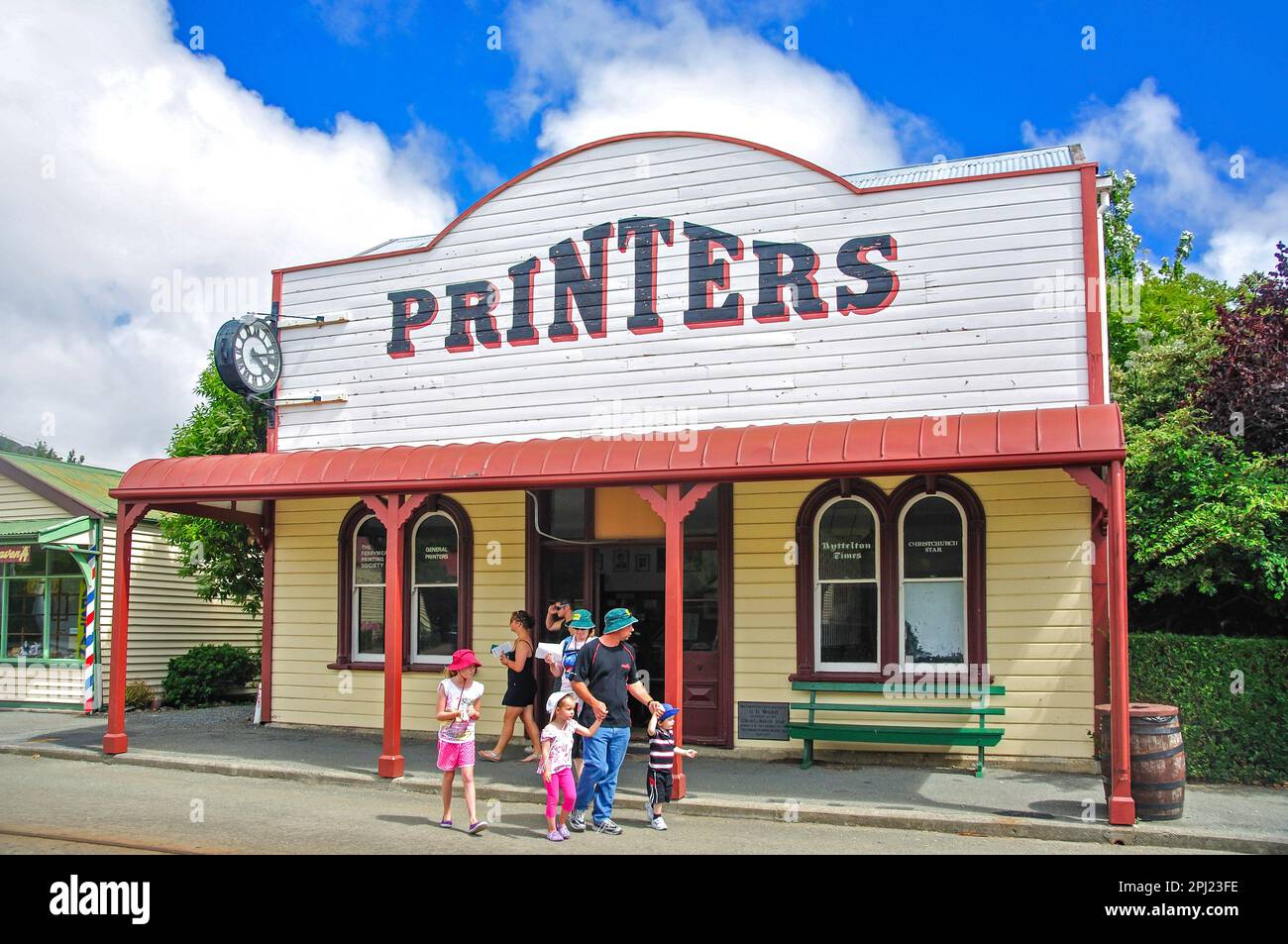Ufficio stampanti d'epoca, Ferrymead Heritage Park, Ferrymead, Christchurch, Canterbury Region, South Island, Nuova Zelanda Foto Stock