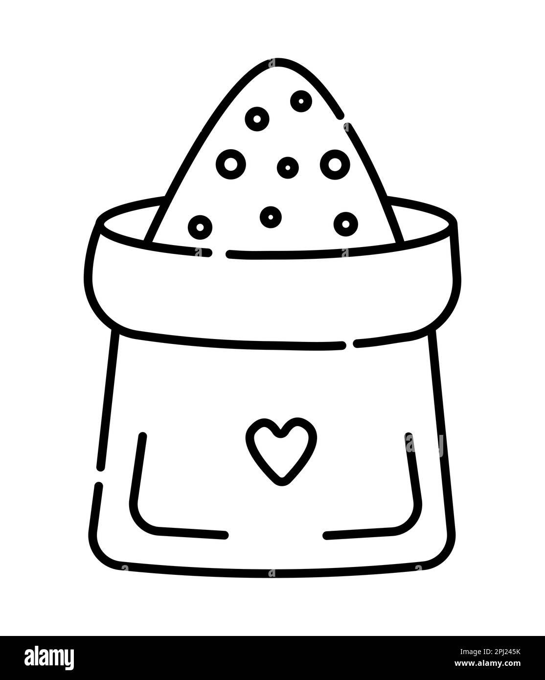 Sacco di cereali, sacchetto con farina. Illustrazione della linea vettoriale in bianco e nero Illustrazione Vettoriale