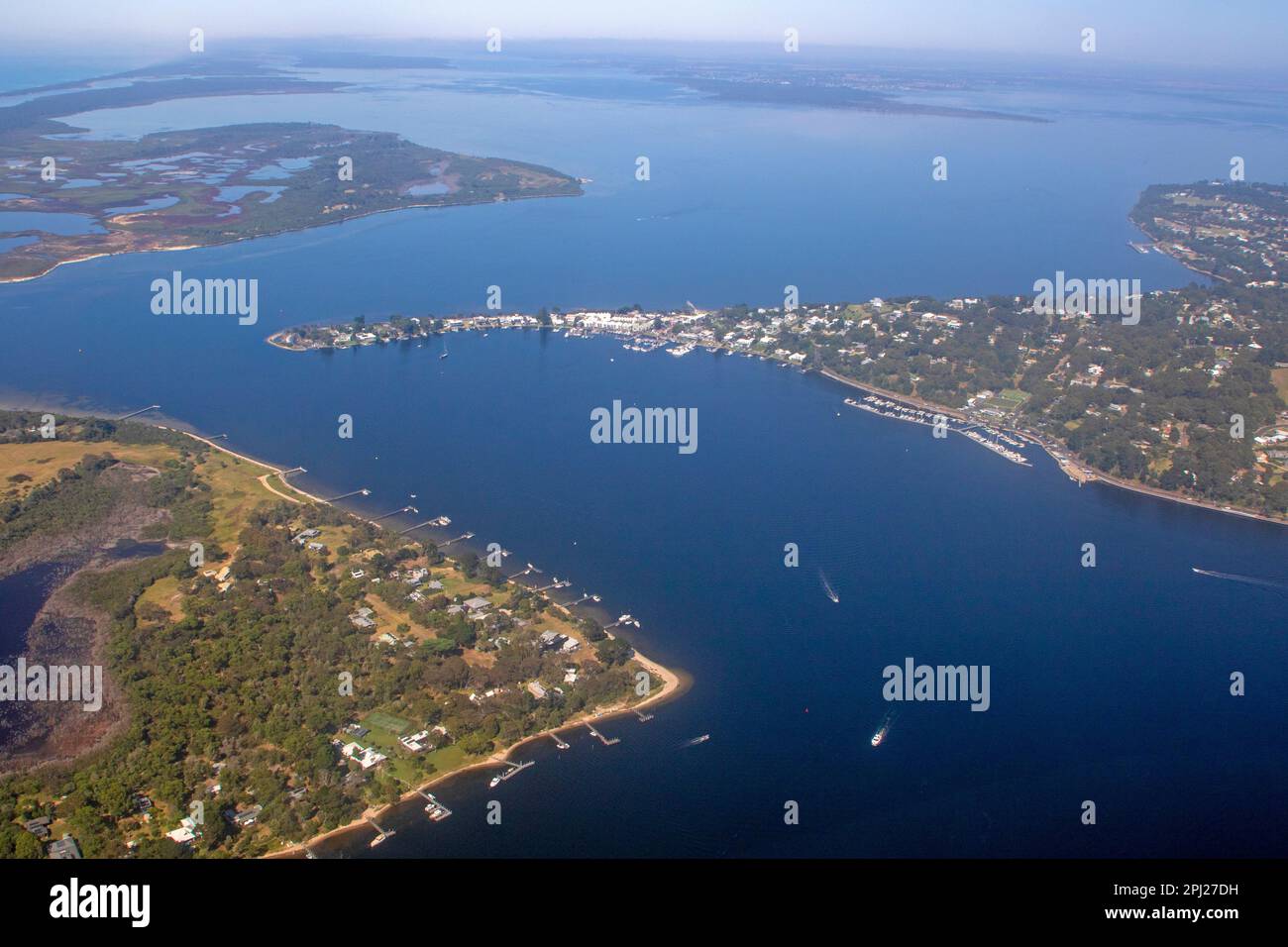 Veduta aerea di Metung e dei Laghi di Gippsland Foto Stock