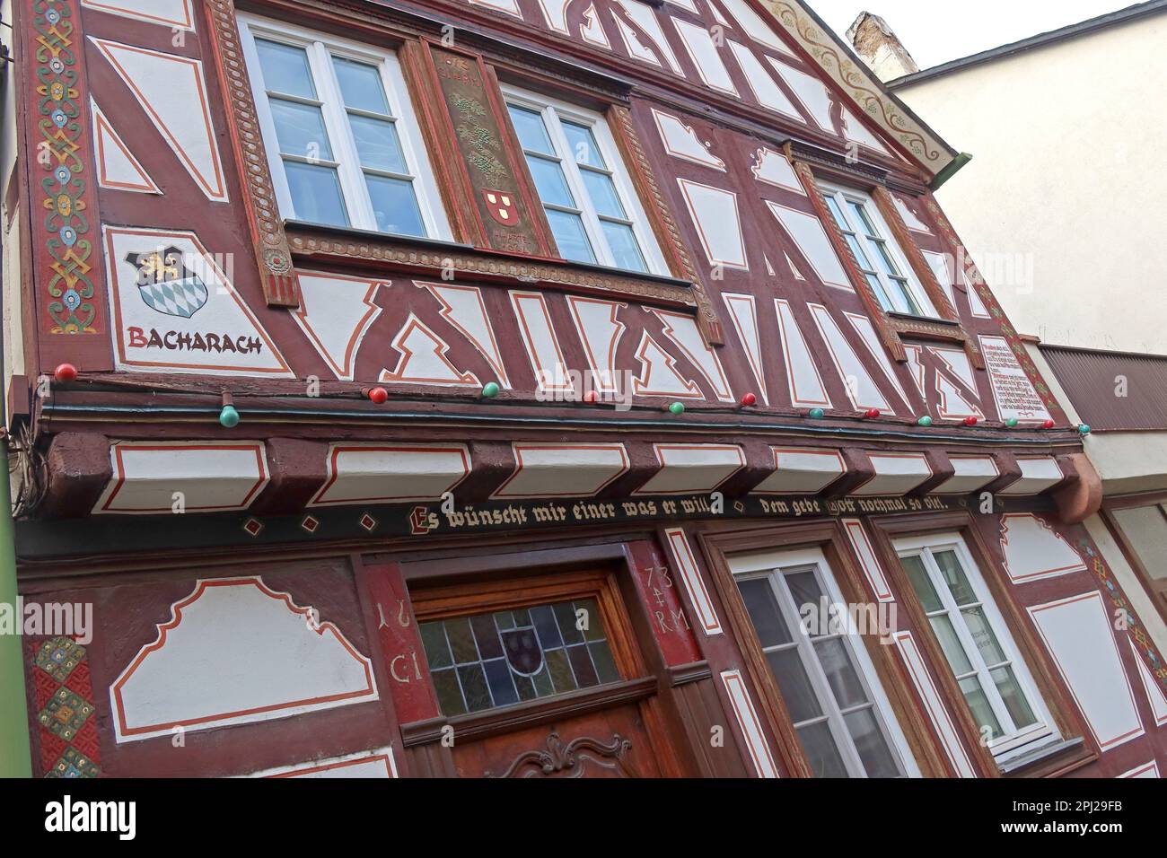Costruzione con strutture in legno Bacharach (Bacharach am Rhein), distretto di Mainz-Bingen, Germania Foto Stock