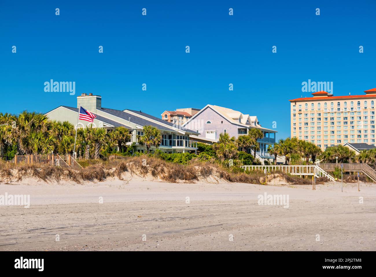 Case sulla spiaggia a Myrtle Beach, South Carolina, USA Foto Stock