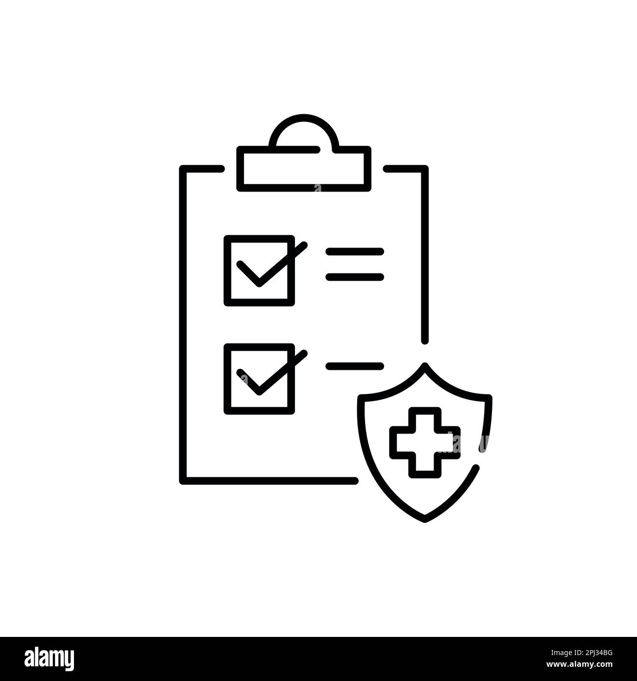 Controllo assicurazione medica. Politica del piano sanitario. Pixel Perfect, tratto modificabile Illustrazione Vettoriale