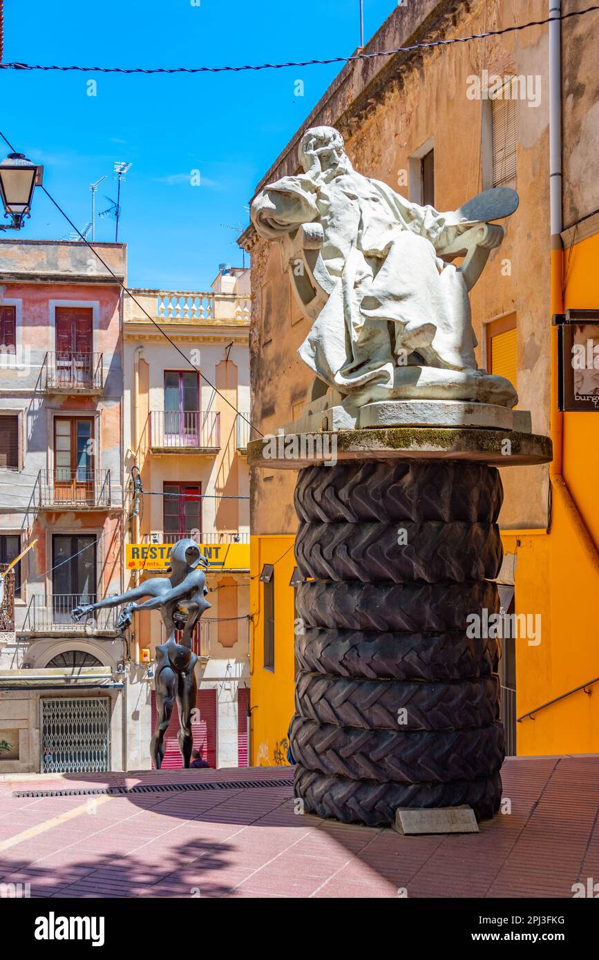 Figueres, Spagna, 28 maggio 2022: Statua di Salvator Dali nel centro di Figueres, Spagna. Foto Stock