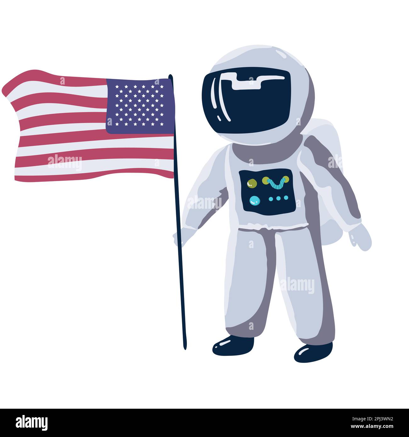 Simpatico piccolo astronauta in piedi sulla luna con la missione USA flag.Space. Illustrazione del vettore infantile, Illustrazione Vettoriale Simpatico piccolo astronauta in piedi sulla luna con la missione USA flag.Space. Illustrazione del vettore infantile, Illustrazione Vettoriale