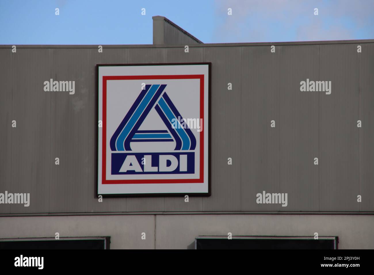 Centro di distribuzione e magazzino del discounter Aldi presso il parco industriale Prisma di Bleiswijk, nei Paesi Bassi Foto Stock