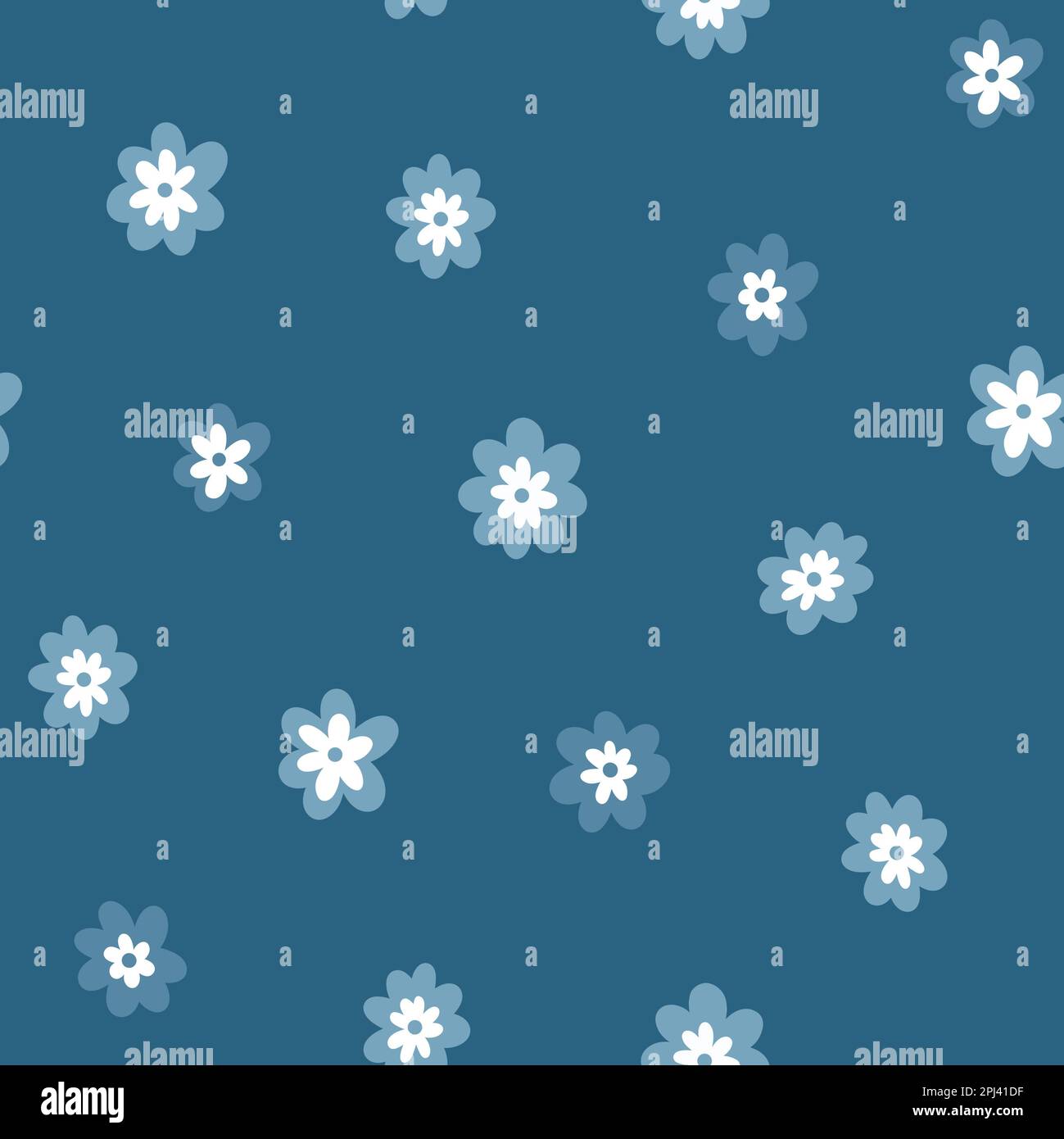 Semplice motivo floreale senza cuciture. Stampa blu monocromatica in allover per fiori. Illustrazione raster per tessuti, imballaggi, tessuti, abbigliamento, carta da parati Foto Stock