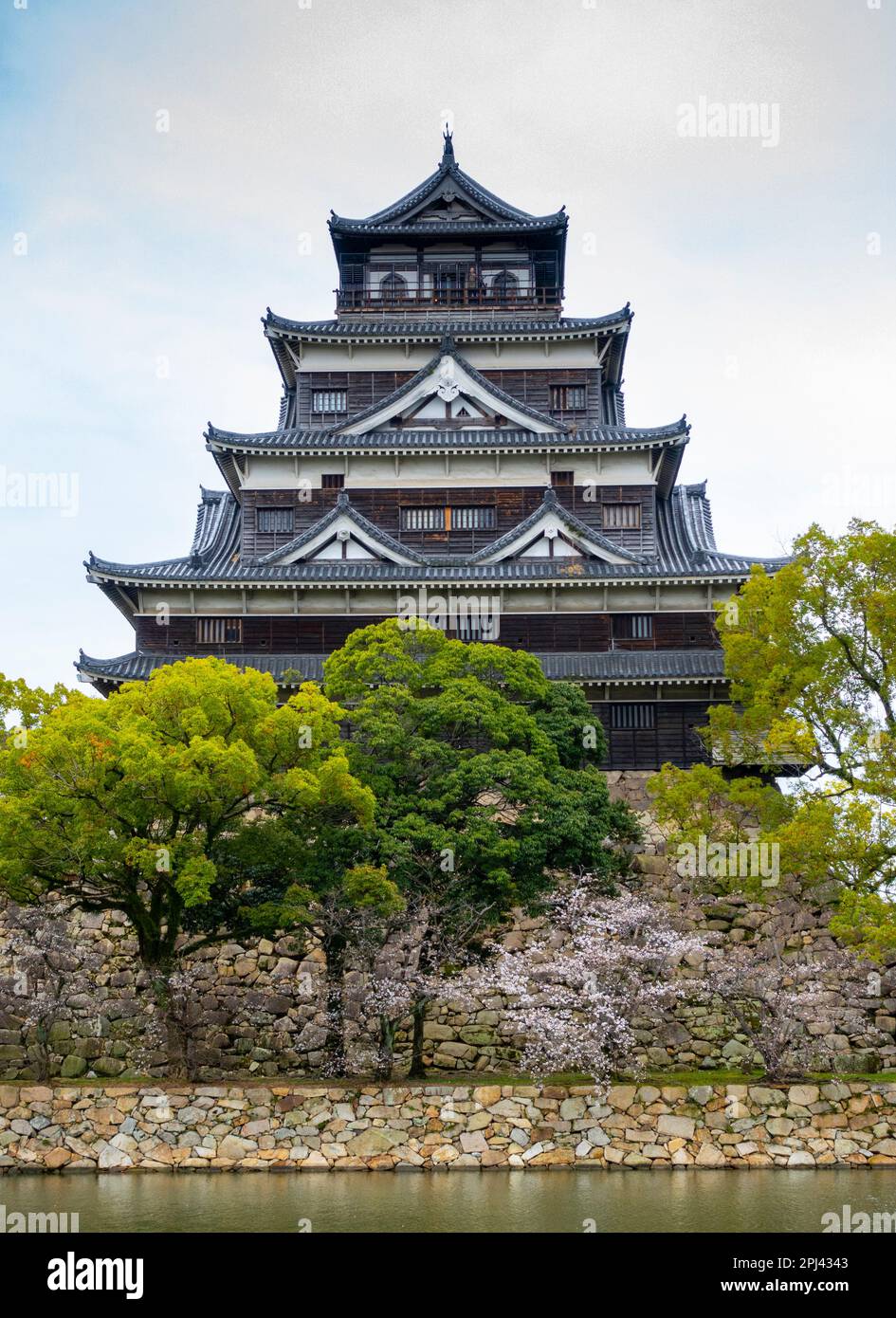 Exterior view of Hiroshima Castle in cherry blossom season, Hiroshima , Japan Foto Stock