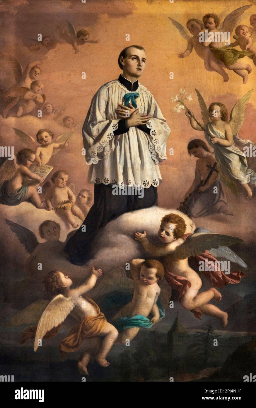 San Luigi Gonzaga - olio su tela - A. Guadagnini - 1880 - Provaglio d'Iseo (Bs), chiesa parrocchiale dei SS. Pietro e Paolo Foto Stock