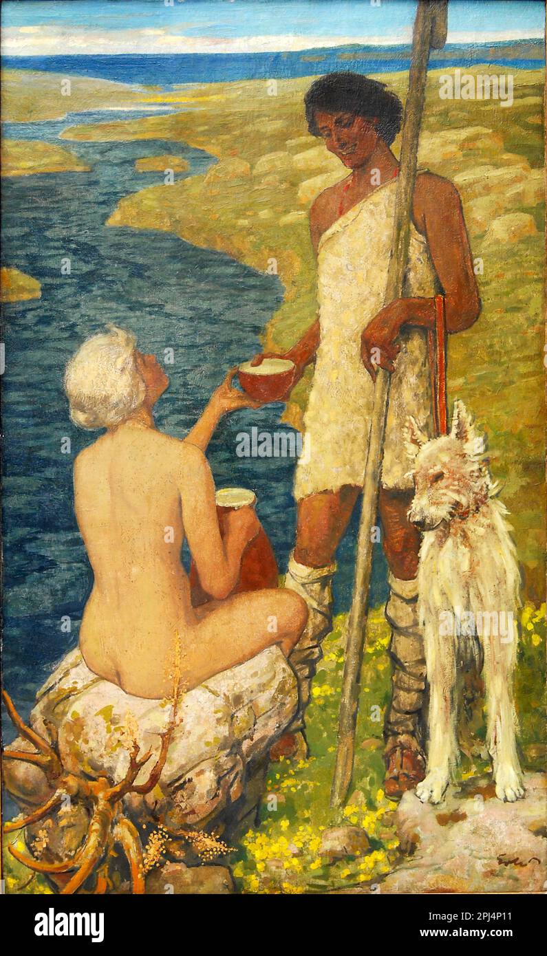 Fritz Erler - incontro sul fiume - c1920 Foto Stock