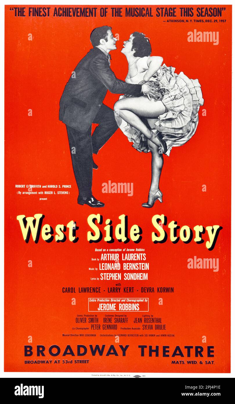 Poster per il gioco 'West Side Story' che mostra Carol Lawrence ballare con Larry Kert - 1958 Foto Stock