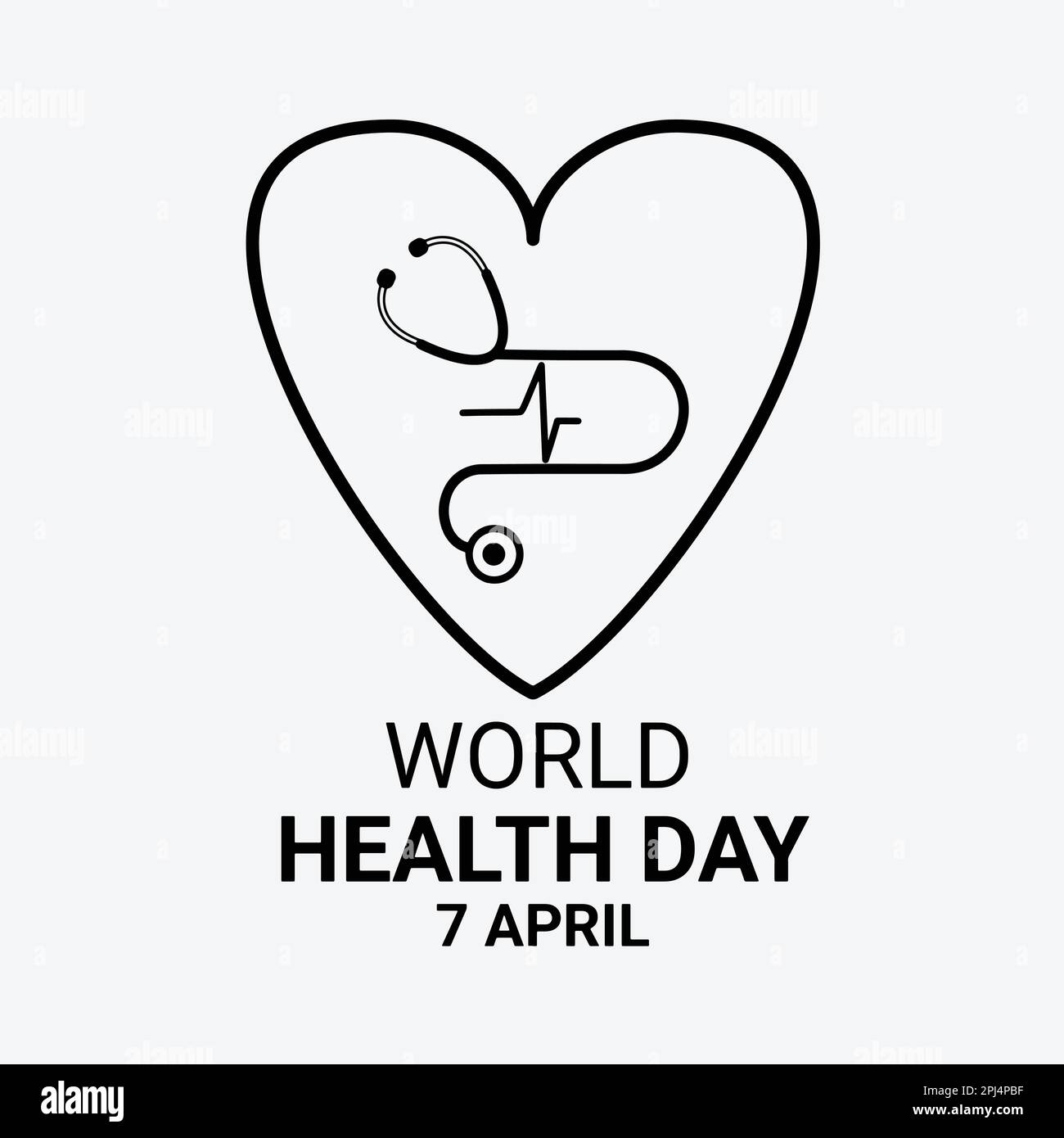Giornata mondiale della salute. 7 aprile. Illustrazione vettoriale con stetoscopio e cuore su sfondo bianco. Illustrazione Vettoriale