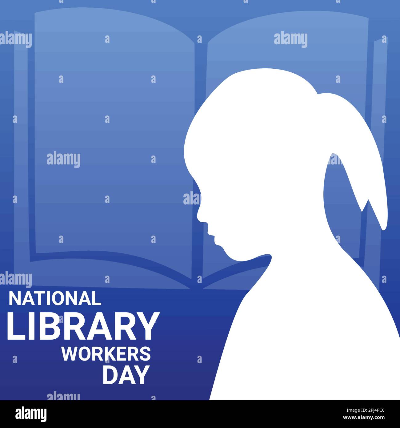 Giornata Nazionale dei lavoratori della Biblioteca. Illustrazione vettoriale con silhouette bianca di una ragazza. Illustrazione Vettoriale