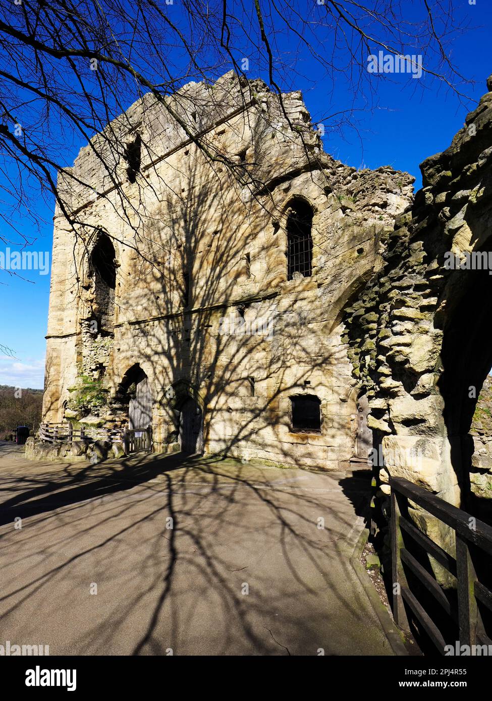 Le rovine della Kings Tower al Castello di Knaresborough in primavera sole Knaresborough North Yorkshire Inghilterra Foto Stock