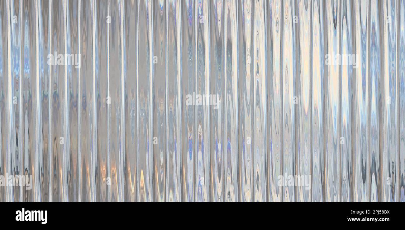 Motivo di texture di fondo a forma d'onda di vaporetto in argento olografico iridescente senza cuciture. Effetto prisma arcobaleno color pastello perlescente alla moda. Ris. Corrugato Foto Stock