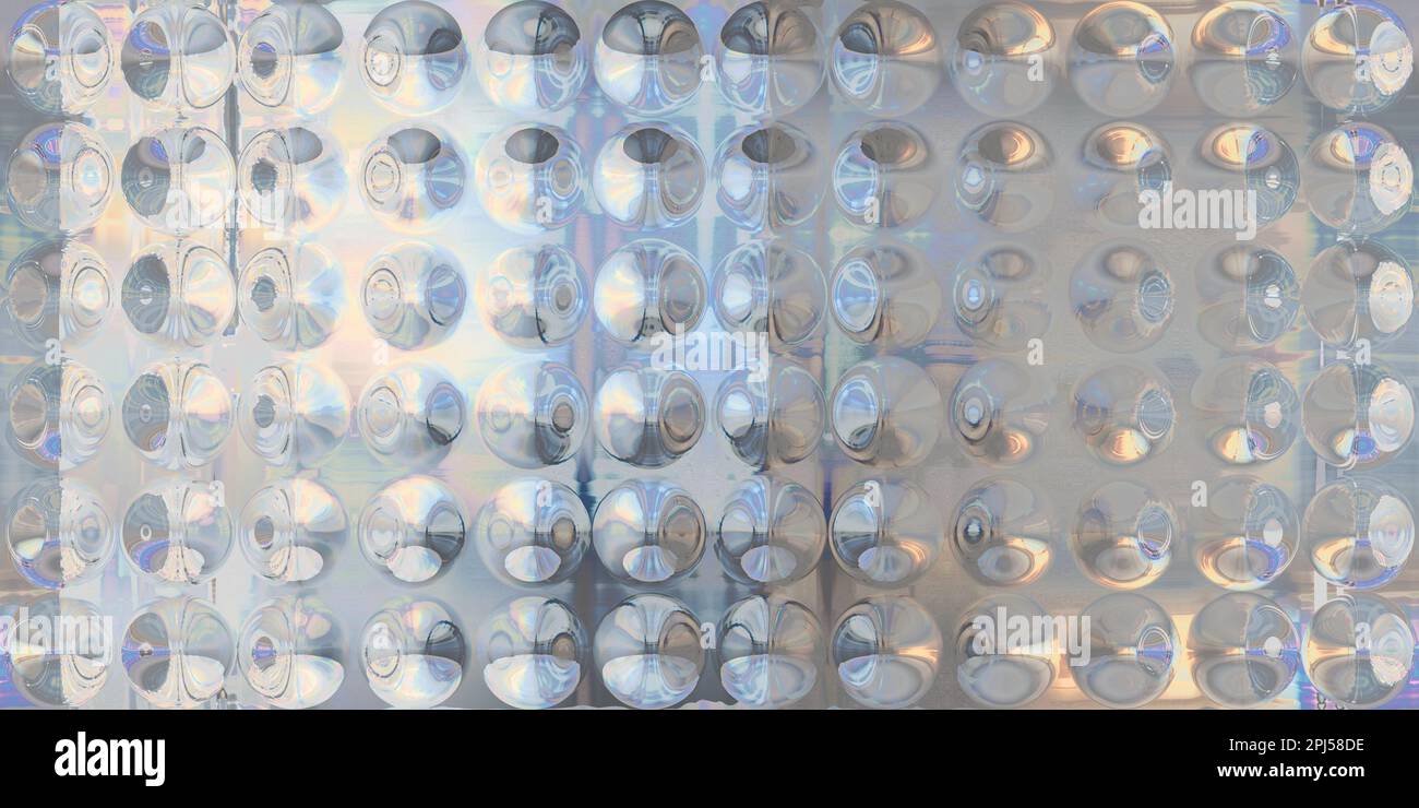Motivo di texture di fondo a forma d'onda di vaporetto in argento olografico iridescente senza cuciture. Effetto luminoso a prisma arcobaleno riflettente. Futuristico geometrico p Foto Stock