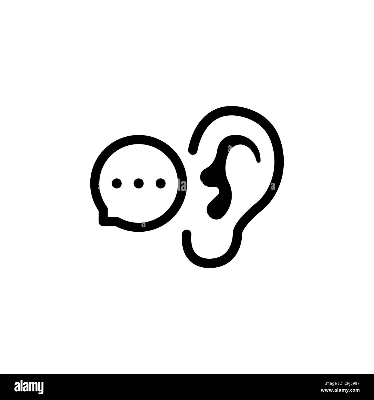 Bolla vocale con sussurro all'orecchio. concetto di facile diffusione delle voci e impatto sull'ascoltatore. lineare piatto stile semplice tendenza moderno logotipo minimal gr Illustrazione Vettoriale