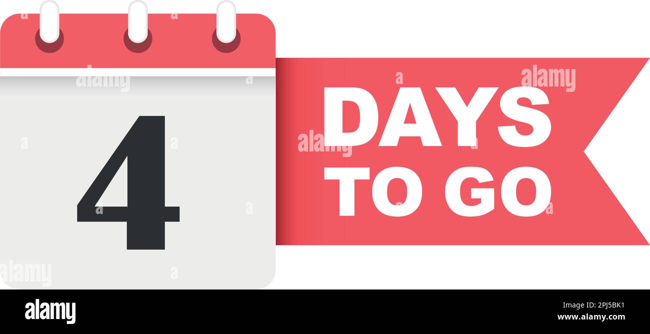 4 giorni a sinistra icona in stile piatto. Offrire un'illustrazione vettoriale del numero di data del conto alla rovescia su sfondo isolato. Promozione di vendita timer segno business concetto. Illustrazione Vettoriale