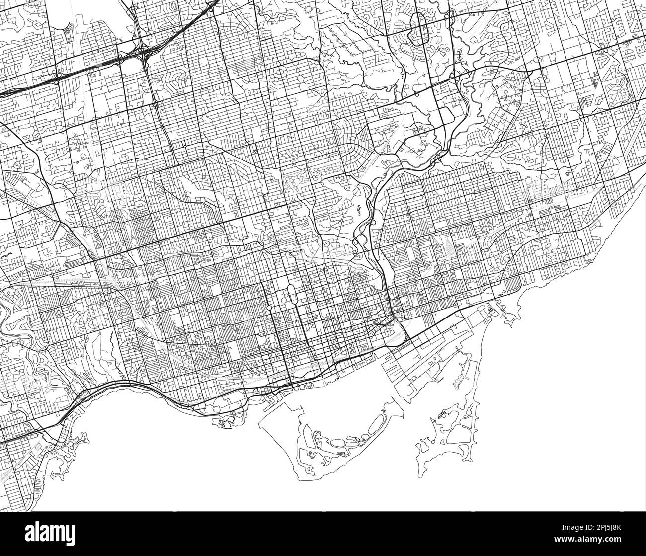 Mappa vettoriale in bianco e nero della città di Toronto con strati separati ben organizzati. Illustrazione Vettoriale