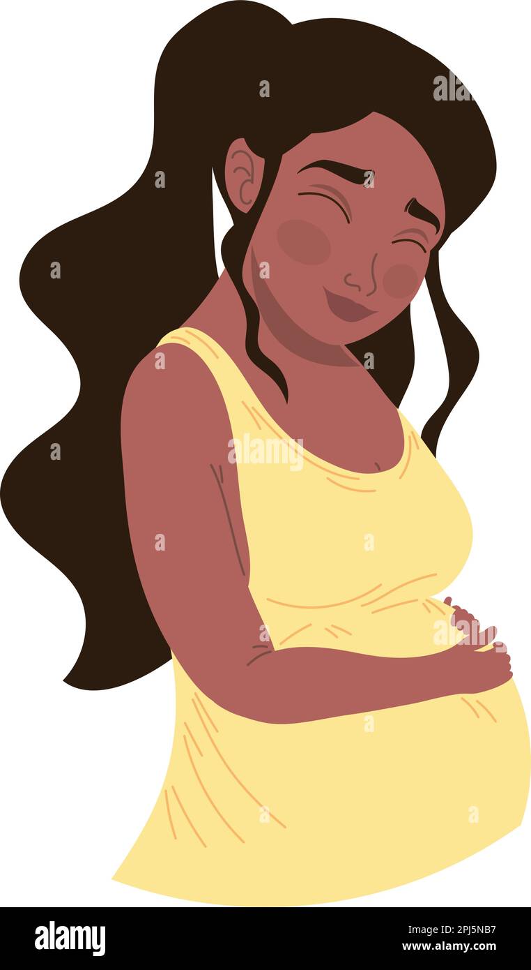 Madre felice in abito giallo su bianco Illustrazione Vettoriale