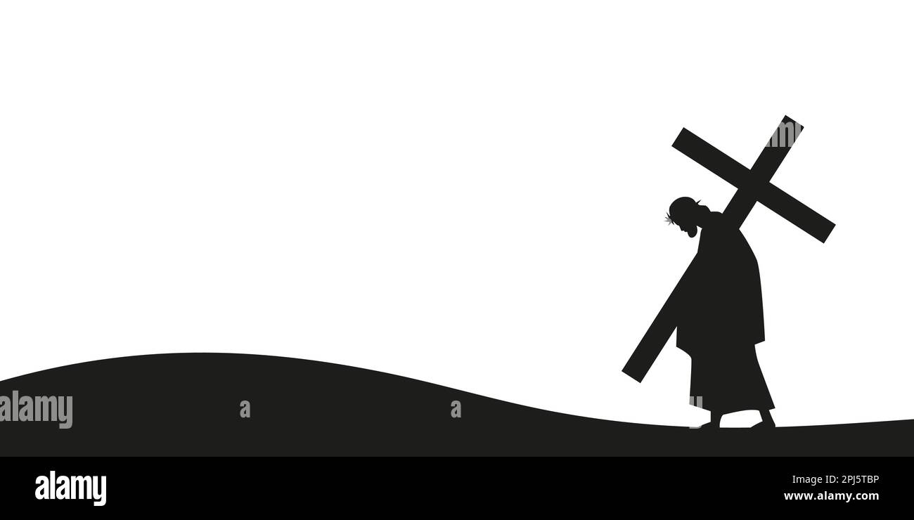 Gesù porta la silhouette a croce su uno sfondo bianco Illustrazione Vettoriale