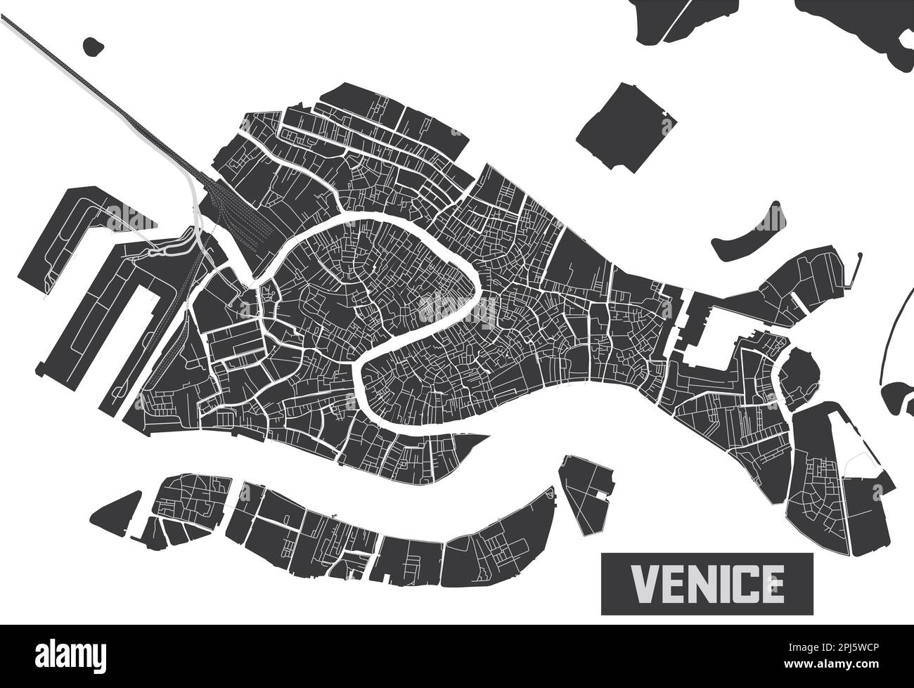 Design minimalistico della mappa della città di Venezia. Illustrazione Vettoriale