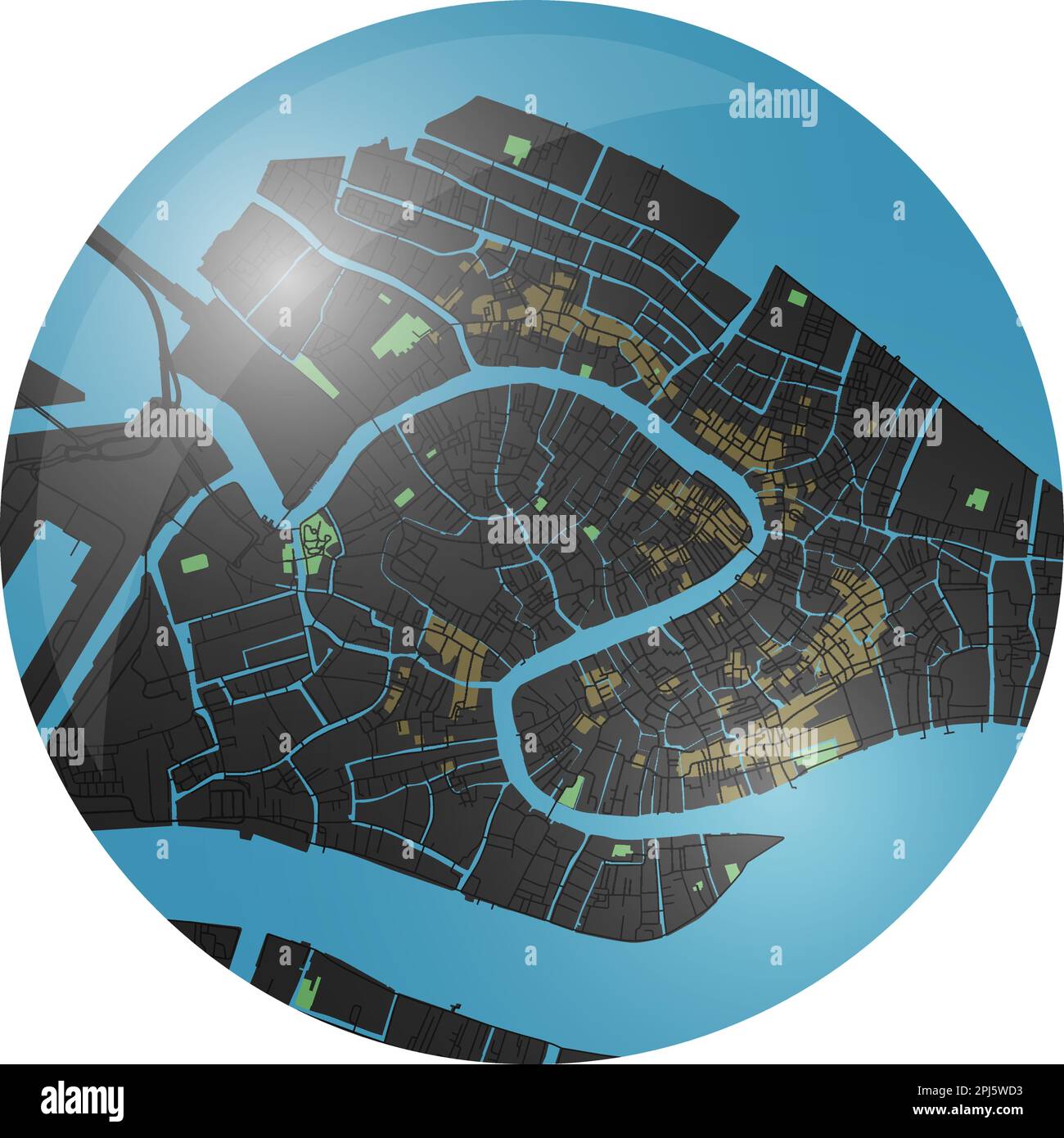 Mappa vettoriale di Venezia con colori scuri. Illustrazione Vettoriale