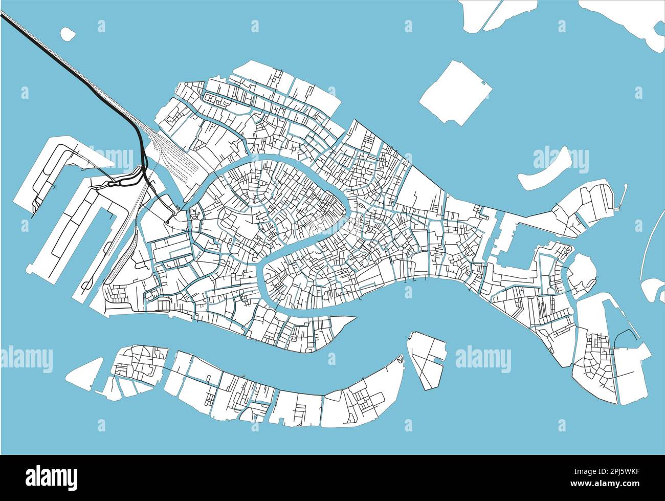 Mappa vettoriale di Venezia in bianco e nero con strati separati ben organizzati. Illustrazione Vettoriale