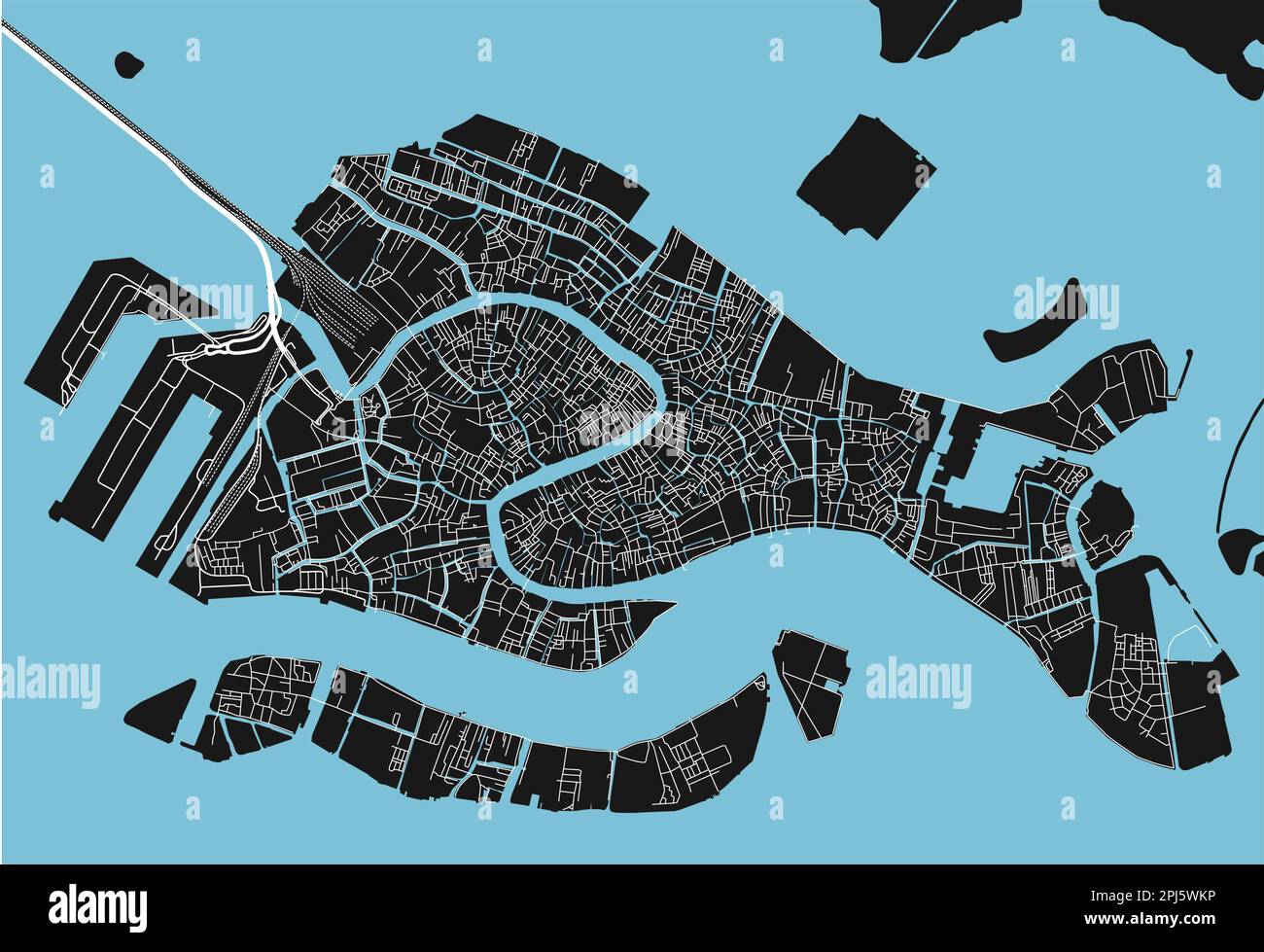 Mappa vettoriale di Venezia in bianco e nero con strati separati ben organizzati. Illustrazione Vettoriale